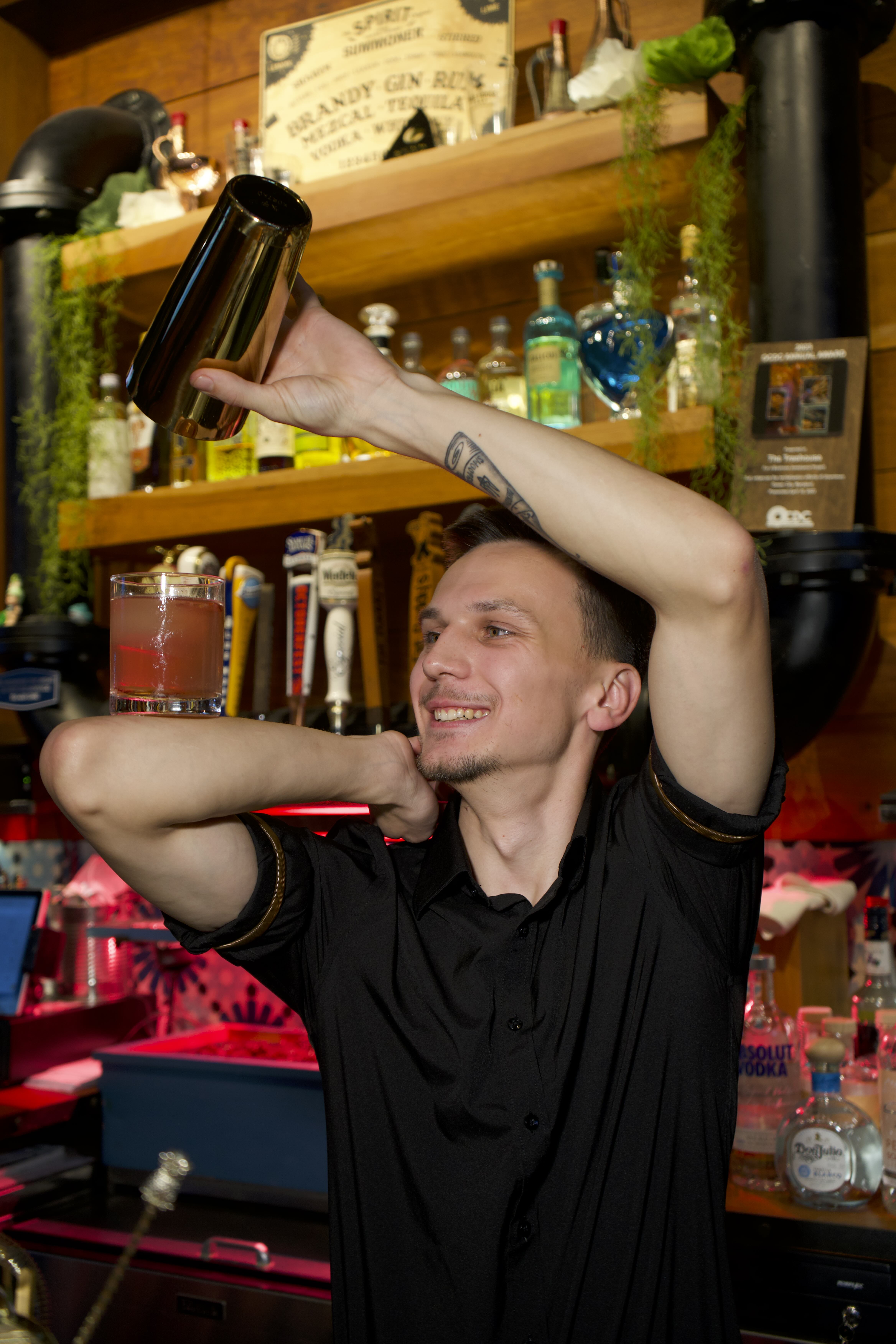 Flair bartending on stage